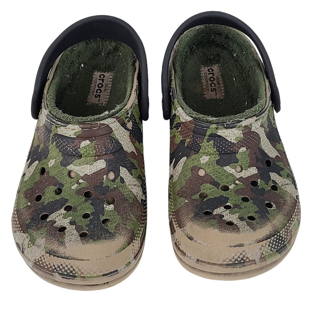 Crocs Camouflage fabric lined clog camo shoes Junior size 1